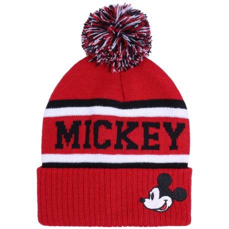 Ciepla,czerwona chłopięca czapka z pomponem MICKEY Disney