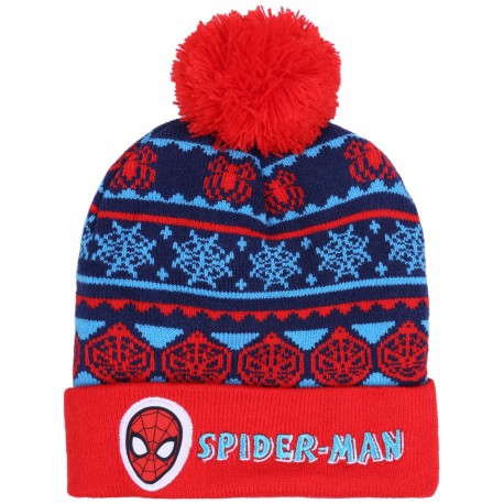 Czerwono-niebieska,ciepła chłopięca czapka w zimowy wzór z logo SPIDER_MAN