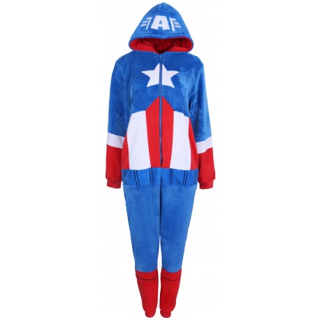 Biało-czerwono-niebieska piżama jednoczęściowa Kapitan Ameryka Marvel