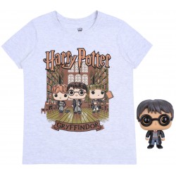 Szara koszulka na krótki rękaw + figurka Harry Potter