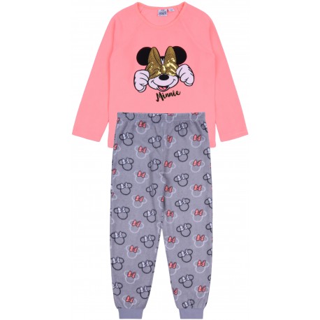 Piżama Myszka Minnie z neonową bluzką i cekinami oraz szarymi spodniami