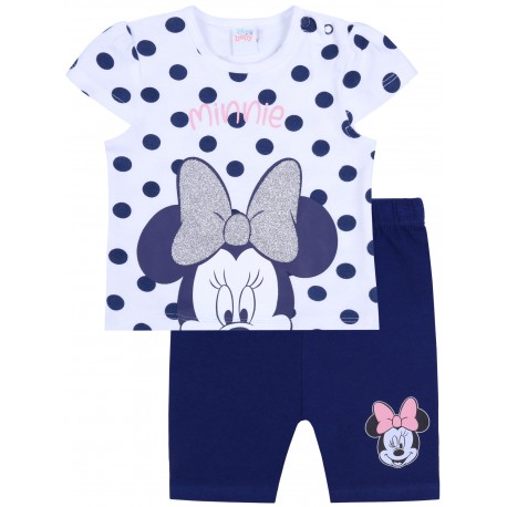 Biało-niebieski komplet niemowlęcy w kropki, koszulka + spodenki Myszka Minnie Disney