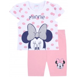 Biało-różowy komplet niemowlęcy w kropki, koszulka + spodenki Myszka Minnie Disney