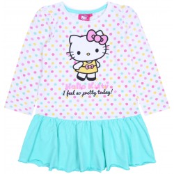 Vestido de niña blanco y turquesa con lunares de colores con estampado de Hello Kitty