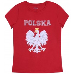 Czerwony, dziewczęcy t-shirt z orłem POLSKA