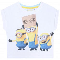 Biały, krótki t-shirt/top MINIONKI PRIMARK