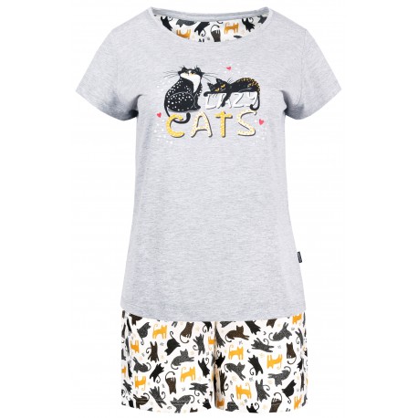 Dwuczęściowa piżama damska z nadrukiem kotów CORNETTE