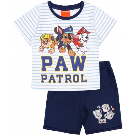 Komplet biało- niebieska bluzka i krótkie spodenki z motywem Psiego Patrolu
