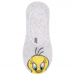 Graue Fußlinge/Socken mit gelbem Aufdruck Tweety LOONEY TUNES, Zertifikat ÖKO-TEX
