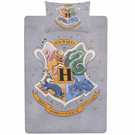 Szara zestaw pościeli 135x200cm Hogwart Harry Potter, certyfikat OEKO-TEX