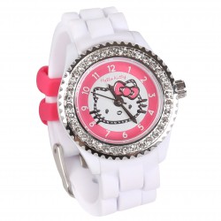 Biały, analogowy zegarek z cyrkoniami Hello Kitty