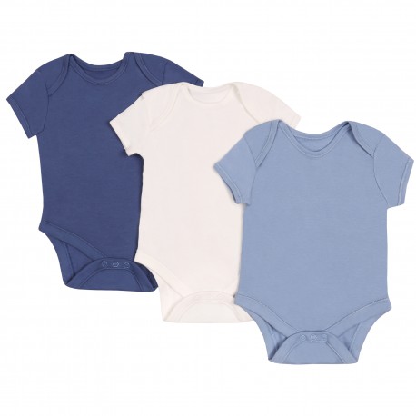 3x Short Sleeve Blue White Body Sleepers Rompers