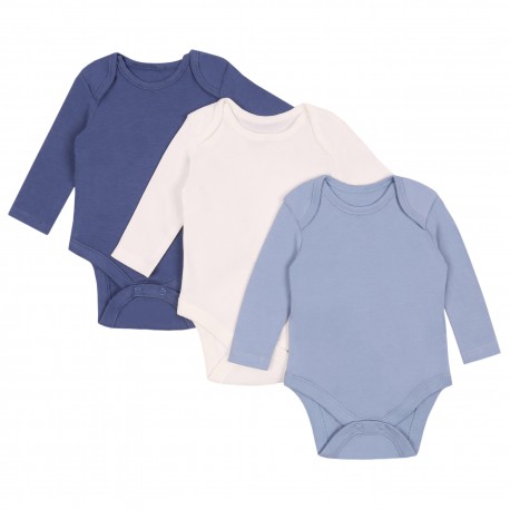 3x Baby Long Sleeve Cotton Blue White Body Sleepers Rompers