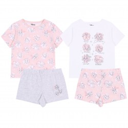 2x Biało-różowa piżama dziewczęca na krótki rękaw Dumbo, Bambi, Zakochany Kundel, OEKO-TEX