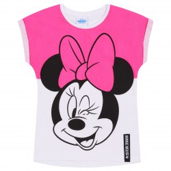 Różowa, neonowa koszulka na krótki rękaw Myszka Minnie
