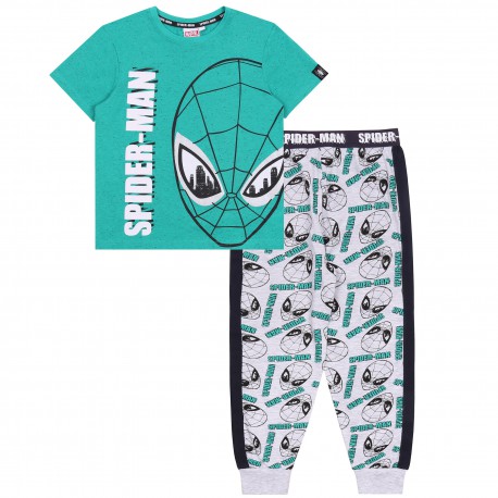 Zweiteiliges grün-graues Pyjama Schlafanzug für Jungen kurze Ärmel feine Baumwolle SPIDER-MAN Marvel