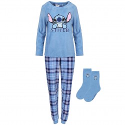 Stitch DISNEY Zestaw prezentowy: piżama damska + skarpetki, polarowa, niebieska