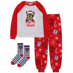 PSI PATROL Chase Zestaw prezentowy: piżama chłopięca + skarpetki, polarowa, szara, czerwona