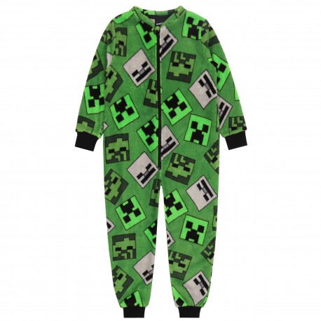 Minecraft Einteiliger Schlafanzug / Jungenoverall, grün, Reißverschluss, Strampler