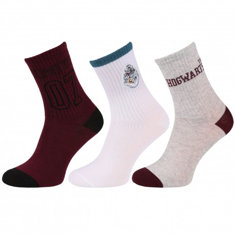 Harry Potter - Dames lange sokken, 3 paar warme sokken, bordeaux, grijs, wit OEKO-TEX