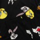 Looney Melodies Damen Schlafanzug schwarz, Schlafanzug mit langen Ärmeln, zweiteilig, warm, kuschelig
