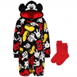 Myszka Mickey Disney Zestaw prezentowy: Czarna, damska bluza/szlafrok/koc + skarpetki, snuddie z kapturem