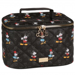 Disney Mickey Minnie Mouse Big Black Quilted Vanity Case Makeup Kit Bag with a Gold Zip 23x15x15cm