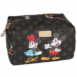 Disney Mickey Minnie Mouse Big Black Quilted Vanity Case Makeup Kit Bag 17x12x11cm
