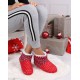 Child Warm Christmas Print Red Ankle Slippers Sliders