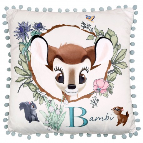 Bambi Disney Kwadratowa poduszka z pomponikami, miętowo-kremowa 45x45 cm