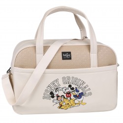 DISNEY Myszka Mickey i Przyjaciele Beżowa torba podróżna wytłaczana, duża, pojemna 48x32x16 cm