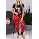 Myszka Minnie Disney Bawełniana piżama damska na krótki rękaw Czarno-czerwona w groszki
