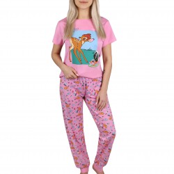 DISNEY Bambi Piżama damska na krótki rękaw, bawełniana, różowa piżama