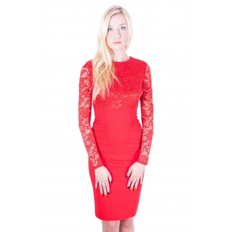 ASOS Czerwona, ołówkowa sukienka z koronką