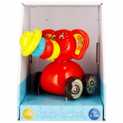 Kolorowy słonik na kółkach, zabawka edukacyjna 6m+ BamBam