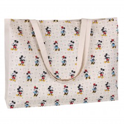 Myszka Mickey, DISNEY Beżowa, damska torba zakupowa, bawełniana duża torba na ramię 55x42x17 cm
