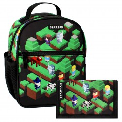 Pixel Game Zielono-czarny zestaw przedszkolny dla chłopca: plecak + portfel