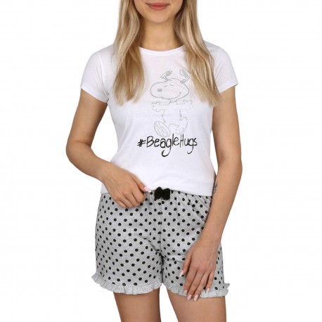 Snoopy Fistaszki Dziewczęca piżama na krótki rękaw, biało-szara piżama