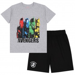 Avengers Marvel pijama de verano de manga corta gris y negro para niño