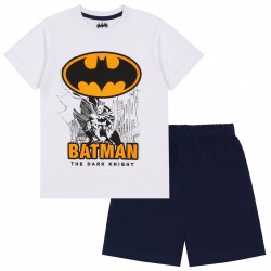 Batman Pijama de verano de manga corta para niño en blanco y azul marino
