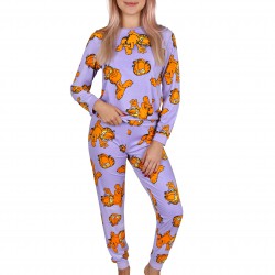 Garfield Damska piżama z długimi rękawami, fioletowa piżama