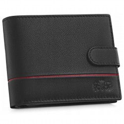 Skórzany portfel męski, poziomy, zapinany na zatrzask, Ochrona kart RFID Zagatto