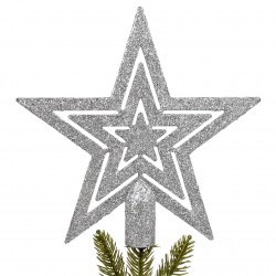 Srebrna gwiazda na choinkę, błyszczący czubek 20 cm