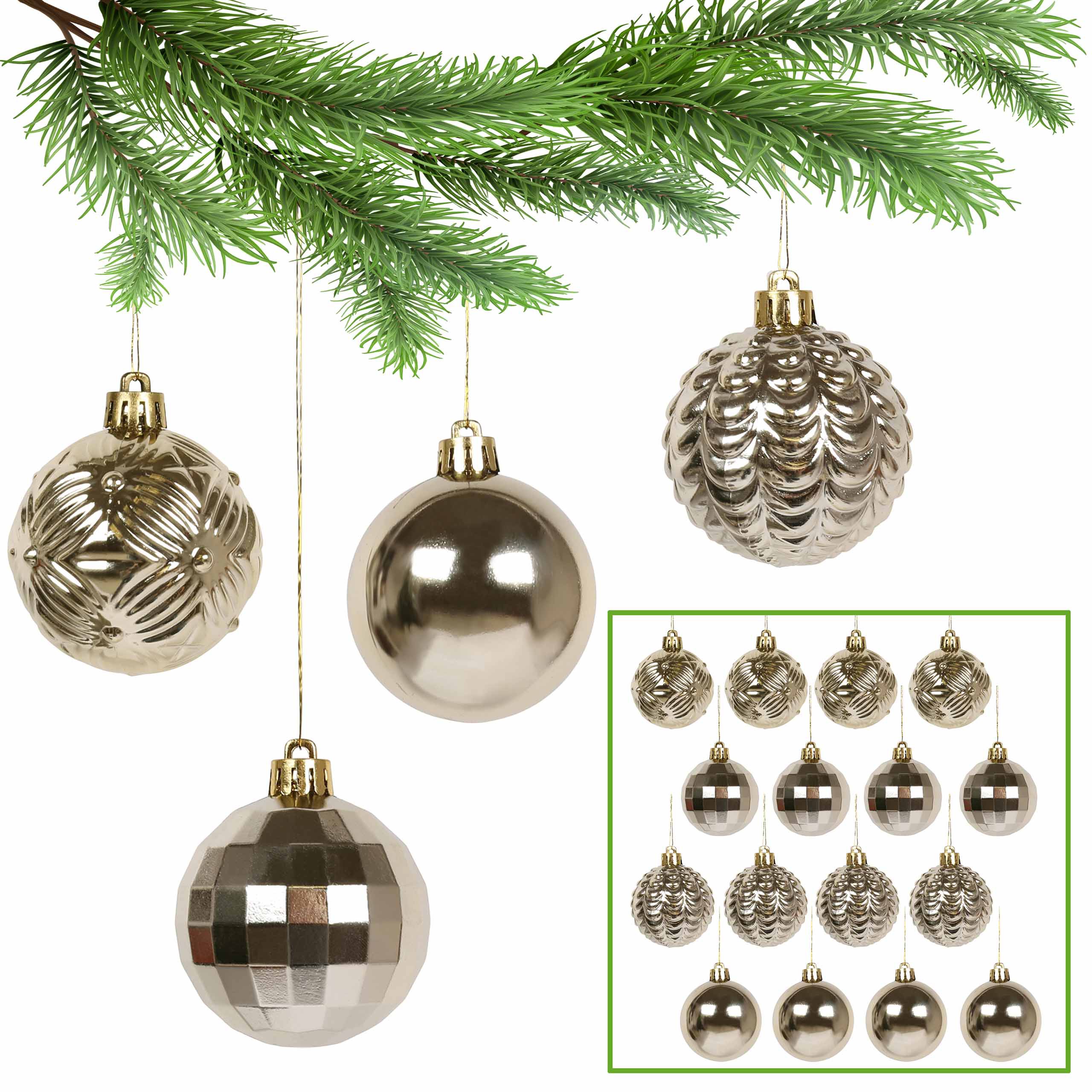 Silver and Gold Christmas Ornament Set