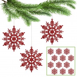 Czerwone gwiazdki, śnieżynki na choinkę, ozdoby choinkowe 10cm, 12 szt.