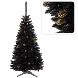 Czarna, sztuczna choinka świąteczna świerk ghana PVC, złoty 90cm
