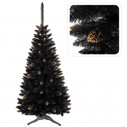Czarna, sztuczna choinka świąteczna świerk ghana PVC, złoty 180cm