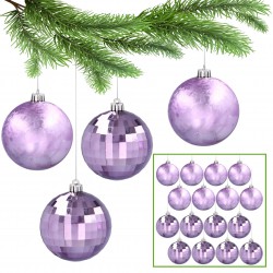 Purple Christmas tree baubles, set of plastic baubles, 8cm Christmas ornaments, 16 pcs.