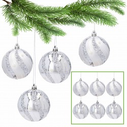 Set of 8cm Silver Glitter Plastic Christmas Tree Ornaments, 6 Pieces