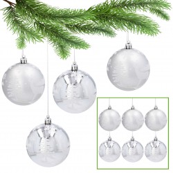 Set of 8cm Silver Plastic Christmas Tree Ornaments, 6 Pieces